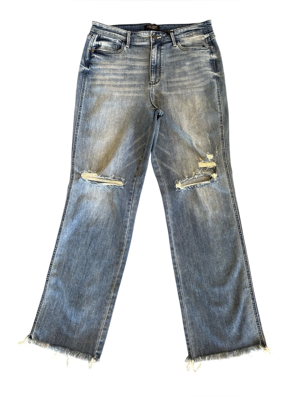 Judy Blue Straight Fit High Rise Destroyed Raw Hem Blue Jeans Size 13 / 31 NWT